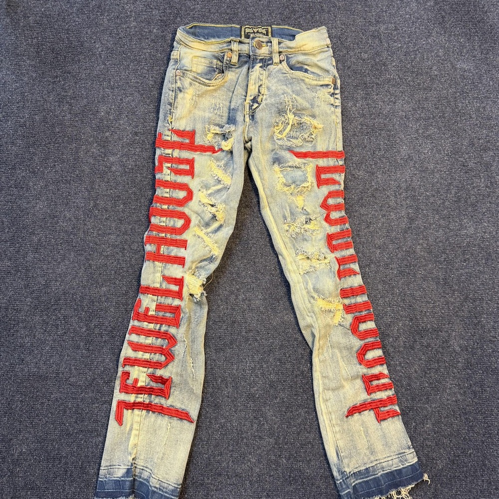 Jewel House Skinny Jeans Womens 8 Light Wash Blue Distressed Embroidered Denim